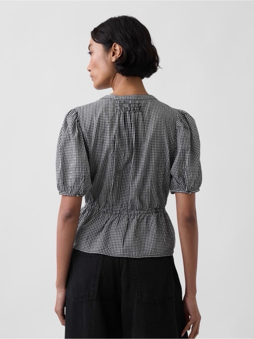GAP Tie Waist Top in Black Gingham Size XS - Picture 2 of 4